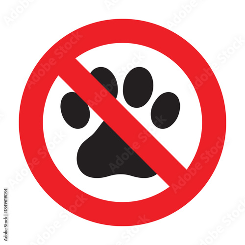No Pets Symbol – Red Circle Over Paw Print – Vector Graphic for Animal-Free Zones