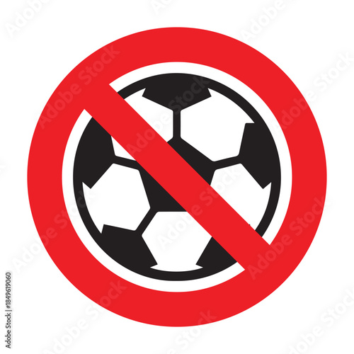 No Soccer Symbol – Red Circle Over Ball – Vector Graphic for Restricted Play Areas