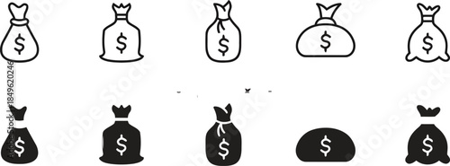 Collection of money bag vector illustrations on transparent background