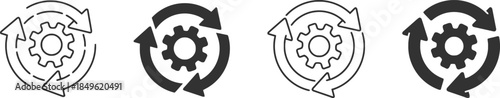 Gear and Arrow Cycle Icons for Business Process and Workflow