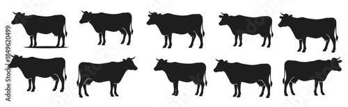 cow silhouettes black illustration set of ten farm animals