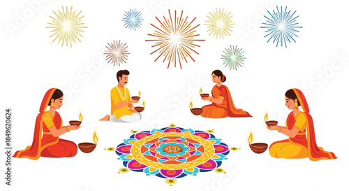 Diwali Celebration with Rangoli and Diyas.