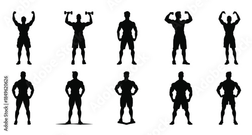  fitness man silhouette clipart bundle bodybuilder black