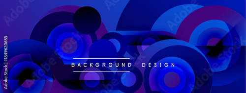 Abstract blue design features overlapping circles, creating dynamic visual texture. Gradient shades enhance depth, modern aesthetic.