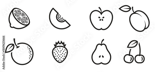  fruit icons vector illustration black on a white background 