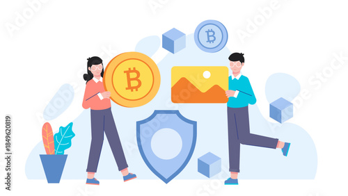 Fin Tech Team Launching a Mobile Payment App. Flat Vector Illustration