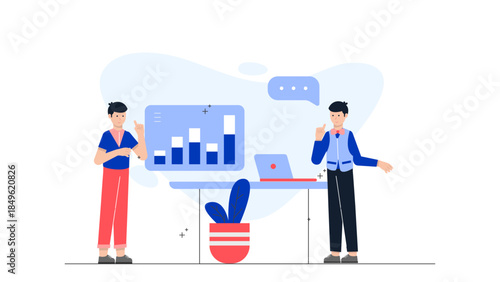 Mentorship Meeting Between Senior and Junior Employee. Flat Vector Illustration