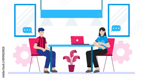 Mentorship Meeting Between Senior and Junior Employee. Flat Vector Illustration