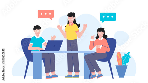 Mentorship Meeting Between Senior and Junior Employee. Flat Vector Illustration