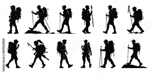 hiking man vector silhouette set hiker silhouettes 