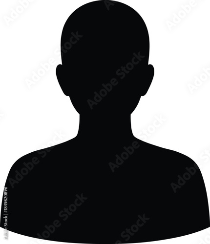 Minimal black silhouette profile avatar, anonymous user bust vector, simple head and shoulders placeholder icon for profiles, avatars, login and identification