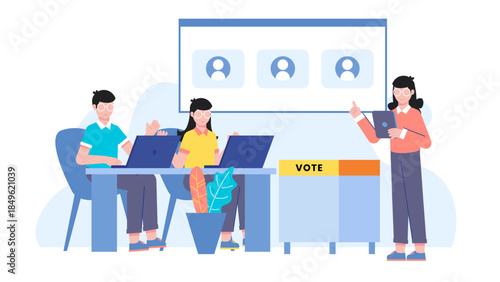 Board of Directors Voting on a Major Company Initiative. Flat Vector Illustration