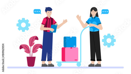 Shipping and Receiving at a Fulfillment Center. Flat Vector Illustration