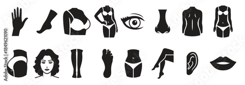  human body parts icons black on a white background