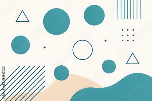 Minimal Abstract Geometric Background with Teal Circles and Line Patterns