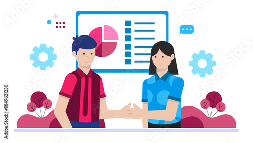 Negotiating a Partnership Agreement Between Two Companies. Flat Vector Illustration