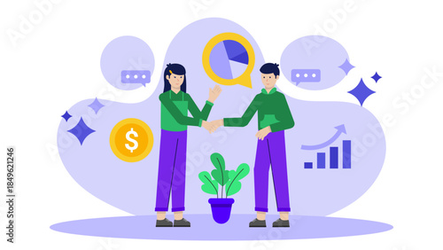 Negotiating a Partnership Agreement Between Two Companies. Flat Vector Illustration