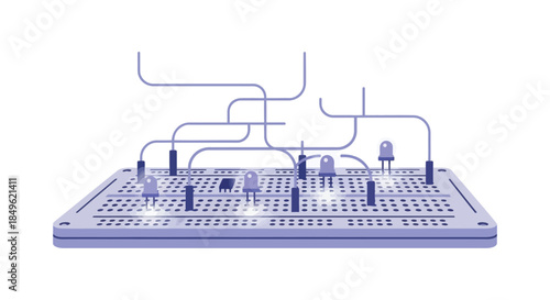 Electronic Breadboard with Connected Components and Wires.