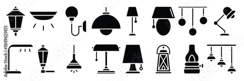lamp icon vector set illuminator construction illustration