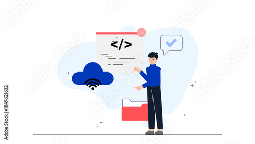 Team Rolling Out New Hardware to Employees. Flat Vector Illustration