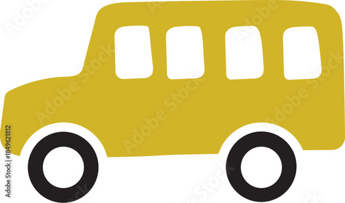 Yellow School Bus or Shuttle Icon for Public Transport and Education