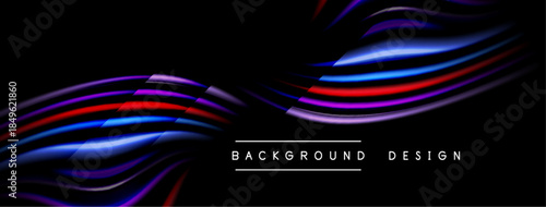 Abstract lines, vibrant colors, dark background. Modern design elements create dynamic visual impact. Minimalist text adds subtle detail.