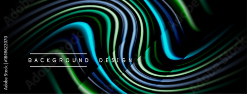 Abstract flowing lines create dynamic visual effect. Dark background emphasizes vibrant colors, modern design element.