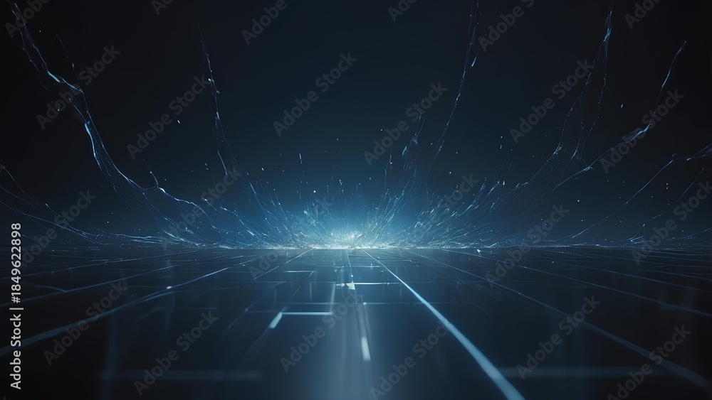 Fototapeta premium Abstract digital grid with glowing blue light, futuristic technology background
