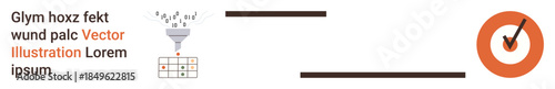 Data analysis, sorting systems, digital authentication, workflow optimization, approval processes, efficiency tools. Funnel sorting data into a grid, orange checkmark circle. Data analysis