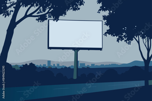 Billboard advertisement space by the road leading to the city skyline offers impactful outdoor advertising opportunities for marketing campaigns today