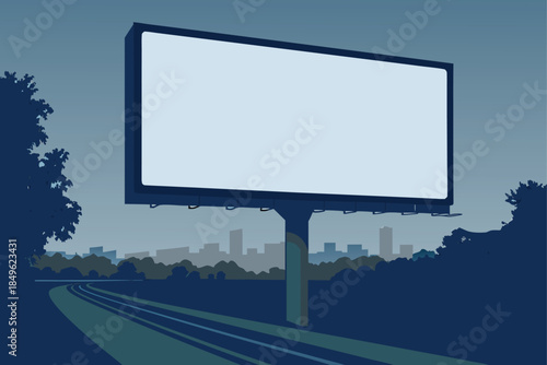 Billboard mockup space along highway with city skyline for dynamic outdoor advertising campaigns and branding promotions, perfect for marketing strategies