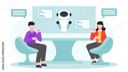 AI Research Team Training a Machine Learning Model. Flat Vector Illustration