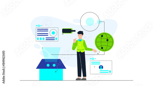 Virtual Reality Team Designing Immersive Experiences. Flat Vector Illustration