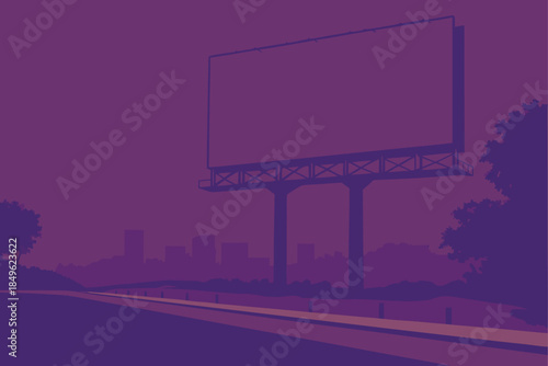 Dramatic billboard silhouette against city skyline, perfect for advertising mockups or promotional campaigns with a modern, urban feel on a roadside setting