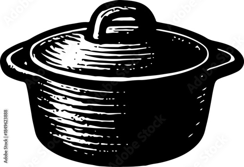 Black and White Vintage Dutch Oven Pot Illustration
