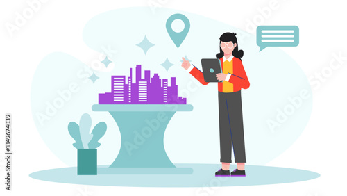 Urban Planner Designing Smart City Features. Flat Vector Illustration