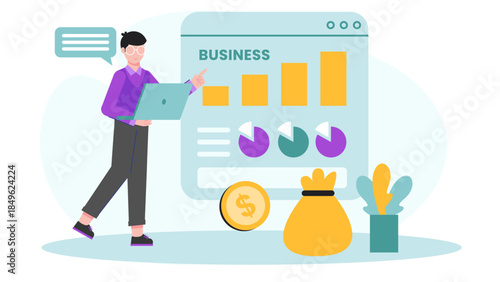 Big Data Visualization for Business Insights. Flat Vector Illustration