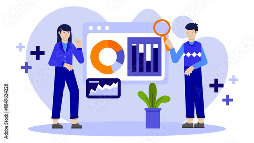 Big Data Visualization for Business Insights. Flat Vector Illustration