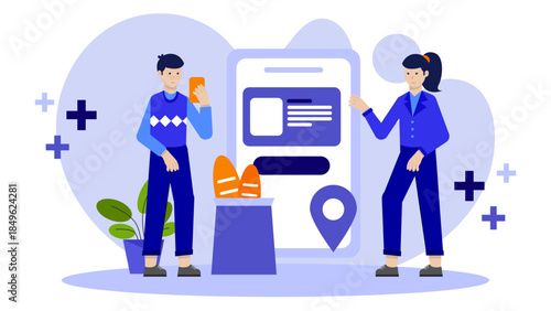 Grocery Store Managing Online Pickup Orders. Flat Vector Illustration
