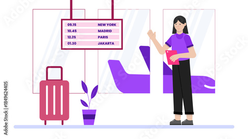 Air Traffic Control Managing Departures. Flat Vector Illustration