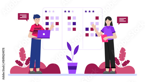 Agile Team Planning Poker Estimation Session. Flat Vector Illustration