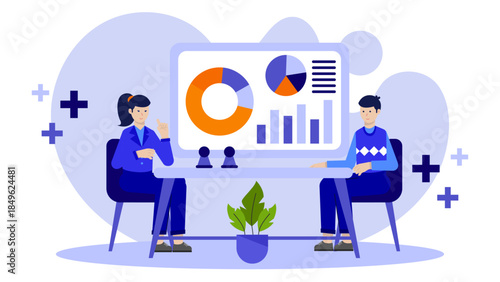 Agile Team Planning Poker Estimation Session. Flat Vector Illustration