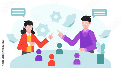 Agile Team Planning Poker Estimation Session. Flat Vector Illustration