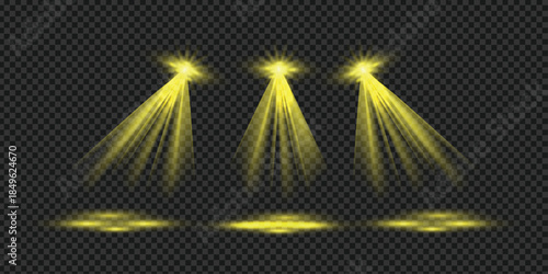 png abstract spotlight with glowing bright stage light beam projection shiny decoration theatre scene studio transparent space concert empty spot disco festive glittering event design.gold spotlight