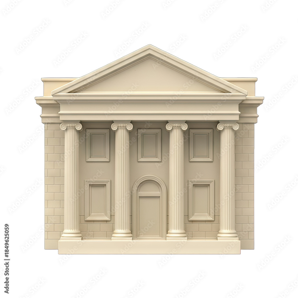 Obraz premium Neoclassical Architecture Building With White Columns And Pediment Isolated On Black Background