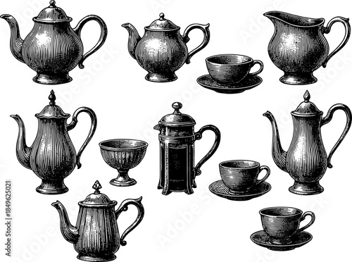 Black and White Vintage Teapots and Coffee Pots Collection