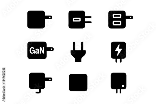 Icons set of charger and power supply plug type for electronic devices