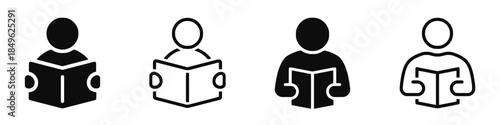 Icons of person reading book study and education