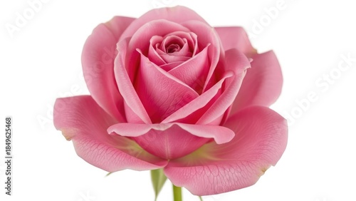 A beautiful single pink rose in full bloom with delicate petals against a clean white background.