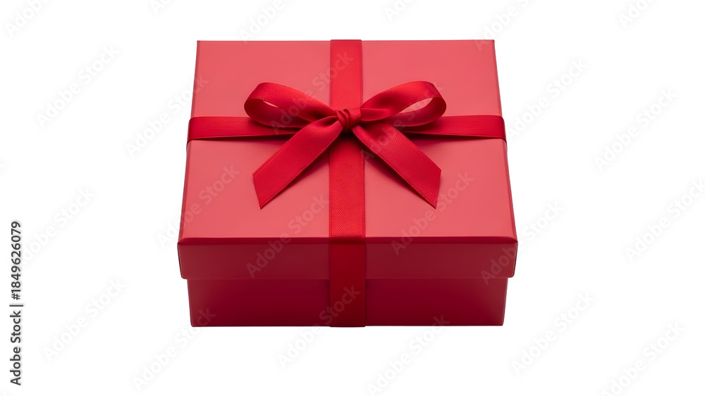 Obraz premium A bright red gift box with a satin ribbon bow, perfect for any celebration